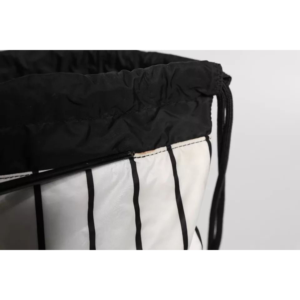 Dolce & Gabbana Black White Striped Polyester Drawstring Backpack Bag