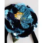 Dolce & Gabbana Blue Floral Appliqué Velvet Choker Crystal Beads Necklace close-up view