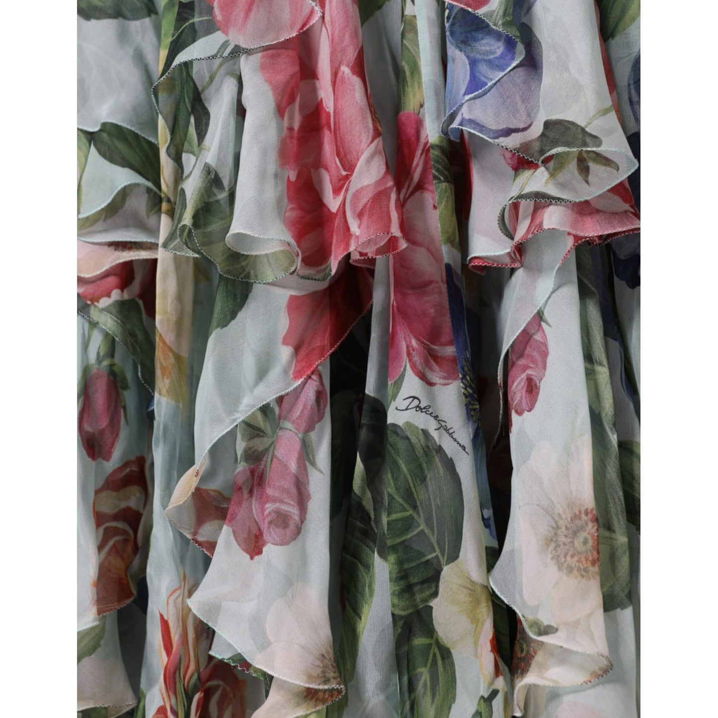Dolce & Gabbana Blue Floral Print Tiered Long Maxi Dress