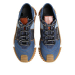 Dolce & Gabbana Blue Lace Up Low Top NS1 Sneakers Shoes with denim material and rubber sole, featuring logo details and exclusive craftsmanship.