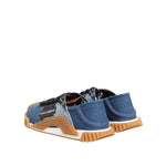 Dolce & Gabbana Blue Lace Up Low Top NS1 Sneakers Shoes with denim material and rubber sole viewed from the back angle.