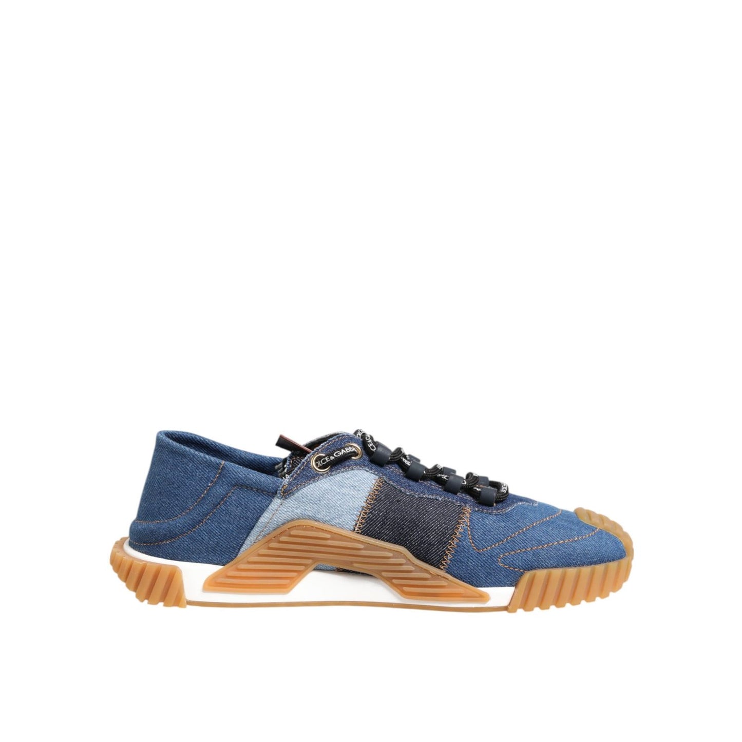 Dolce & Gabbana Blue Lace Up Low Top NS1 Sneakers Shoes in blue cotton denim with rubber sole and logo details, made in Italy.