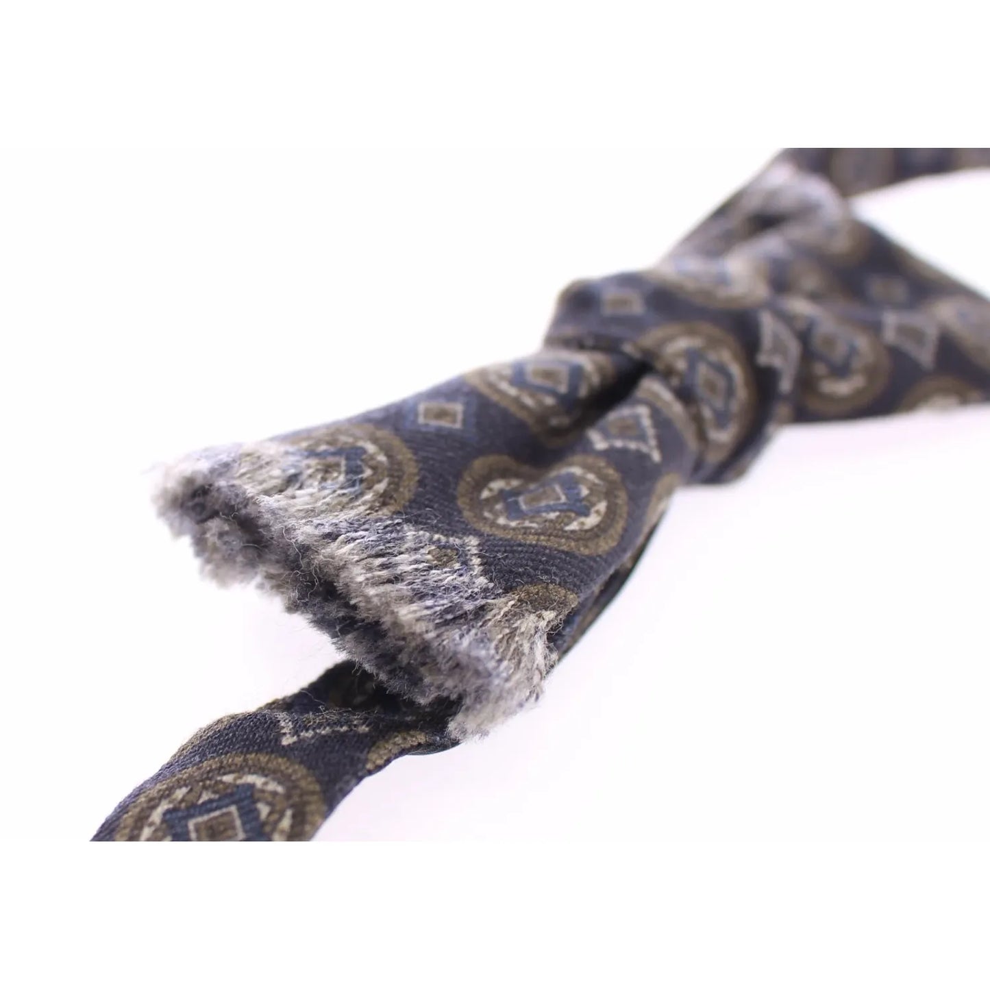 Dolce & Gabbana Blue Silk Baroque Fantasi Tied Bow Tie Papillon with intricate patterns and adjustable neck strap.