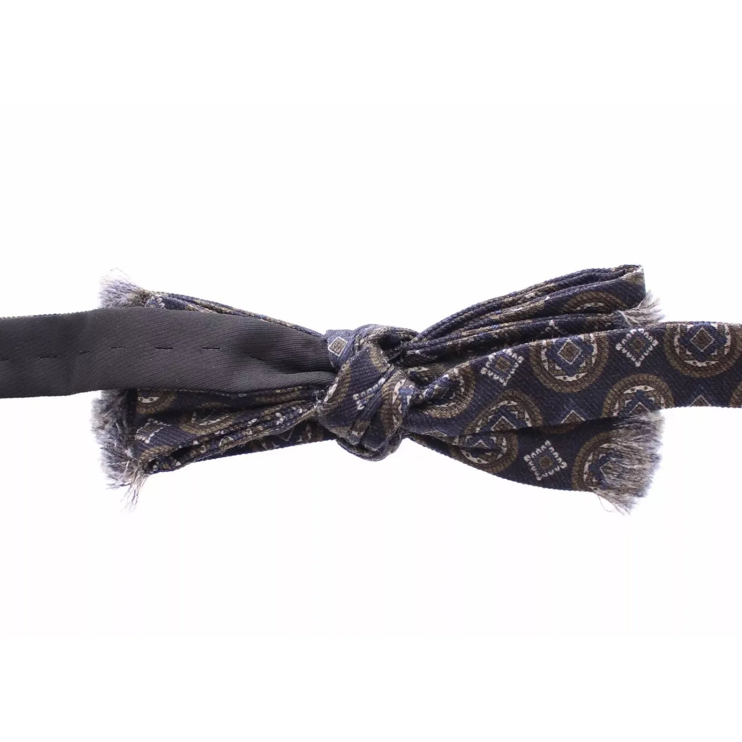 Dolce & Gabbana Blue Silk Baroque Fantasi Tied Bow Tie Papillon with a blue and green patterned design, adjustable neck strap, made in Italy.
