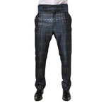 Dolce & Gabbana Blue Silver Shiny Silk Skinny Men Trouser Pants for fashion-forward look.