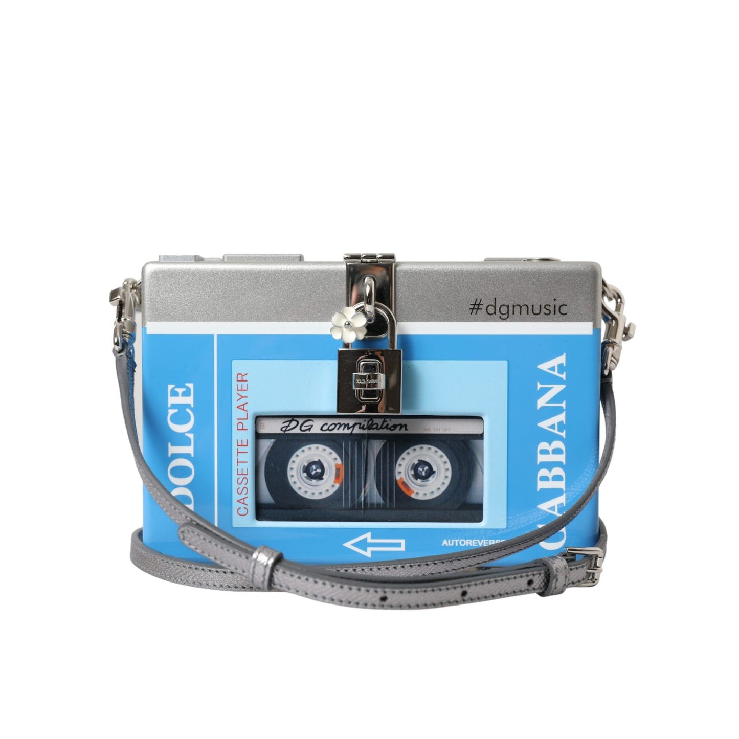 Dolce & Gabbana Blue Silver Wood Walkman Box Clutch Shoulder Borse Bag