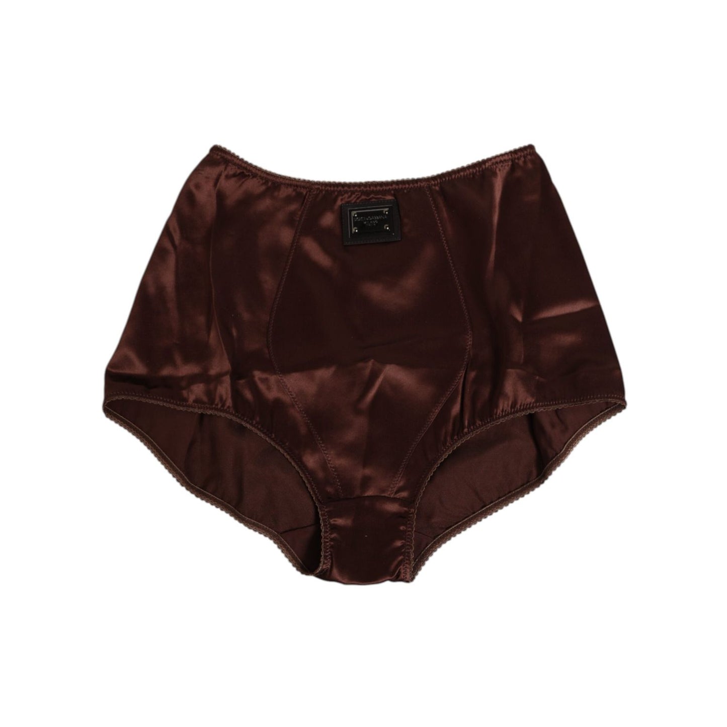 Dolce & Gabbana Brown Silk Stretch High Waist Girdle Underwear with logo detail, elegant and luxurious design for a smooth silhouette.
