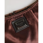 Dolce & Gabbana Brown Silk Stretch High Waist Girdle Underwear, close-up of logo detail on elegant silk fabric.