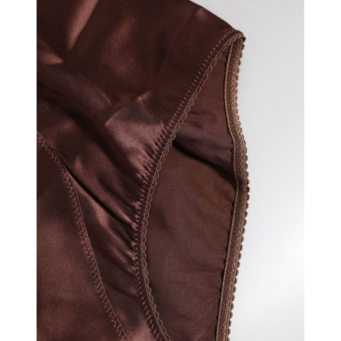 Dolce & Gabbana Brown Silk Stretch High Waist Girdle Underwear, luxury detailing, made in Italy, elegant beige tone.