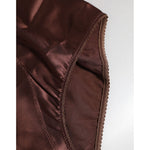 Dolce & Gabbana Brown Silk Stretch High Waist Girdle Underwear, luxury detailing, made in Italy, elegant beige tone.