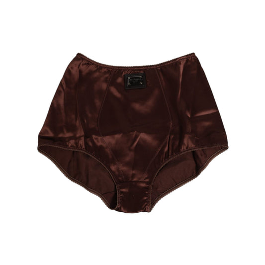 Dolce & Gabbana Brown Silk Stretch High Waist Girdle Underwear, luxurious and elegant, crafted from stretch silk for comfort and sophistication.