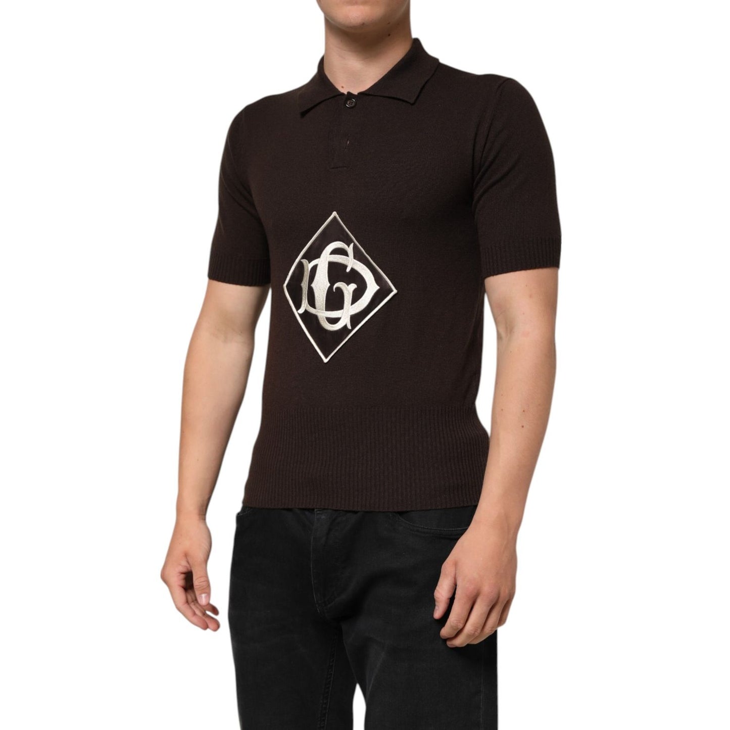 Dolce & Gabbana Brown Wool Logo Embroidered Men Polo T-shirt