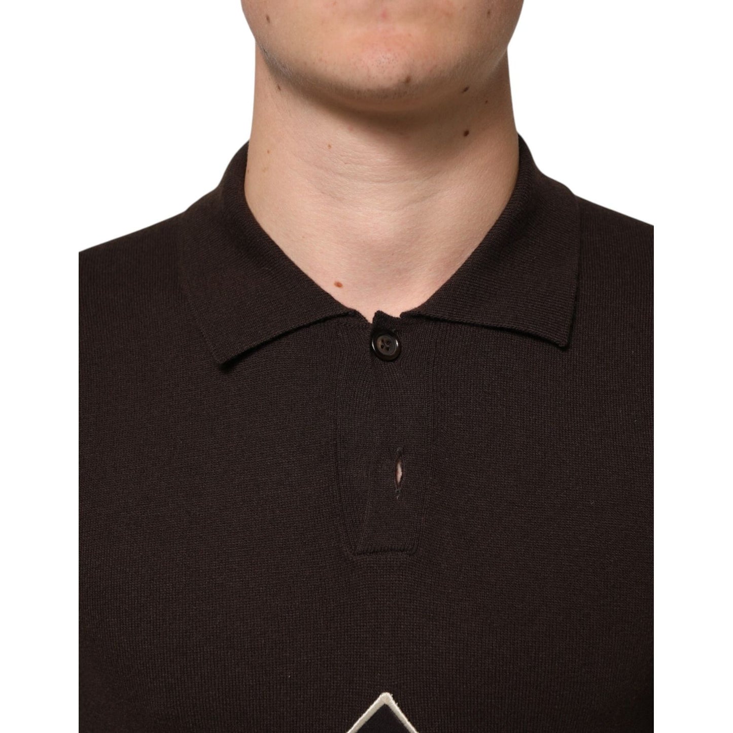Dolce & Gabbana Brown Wool Logo Embroidered Men Polo T-shirt