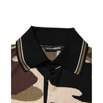 Dolce & Gabbana Camouflage Brown Silk MilitaryPolo T-shirt with collar design, showcasing luxury silk material and camouflage pattern.