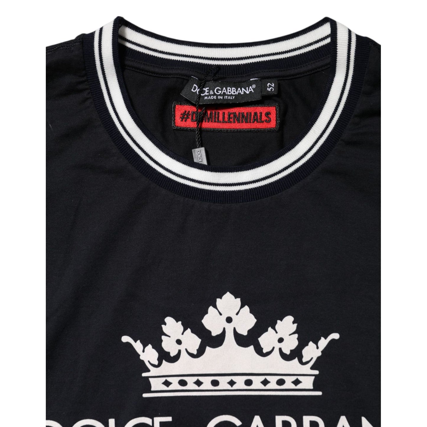 Dolce & Gabbana Dark Blue Venezia Crown Cotton Crew Neck T-shirt