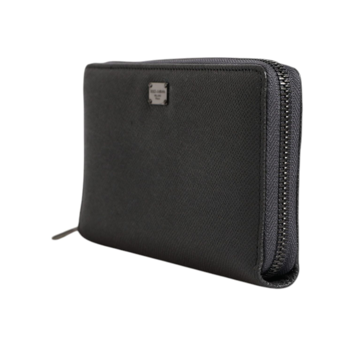 Dolce & Gabbana Dark Gray Leather DG Logo Zip Around Continental Wallet