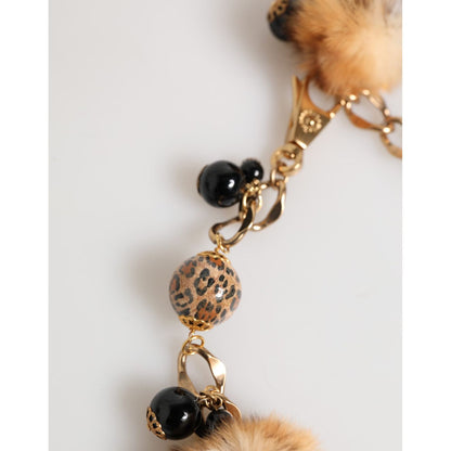 Dolce & Gabbana Gold Black Crystals Lapin Fur Filigree Choker Necklace