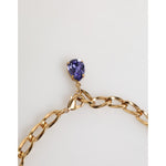 Dolce & Gabbana Gold Brass Crystal Pearl Purple Floral Pendant Jewelry Necklace with violet crystal charm on chain.
