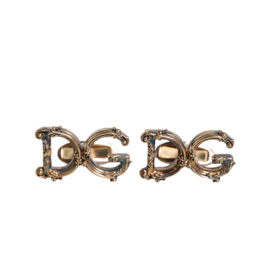 Dolce & Gabbana Gold Tone 925 Sterling Silver DG Logo Accessory Cufflink with iconic logo design and luxury finish displayed.