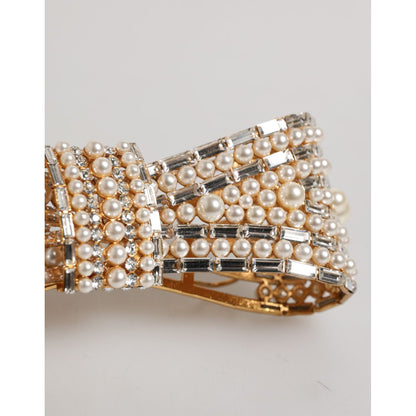 Dolce & Gabbana Gold Tone Brass Bow Crystal FauxPearl Embellished Brooch