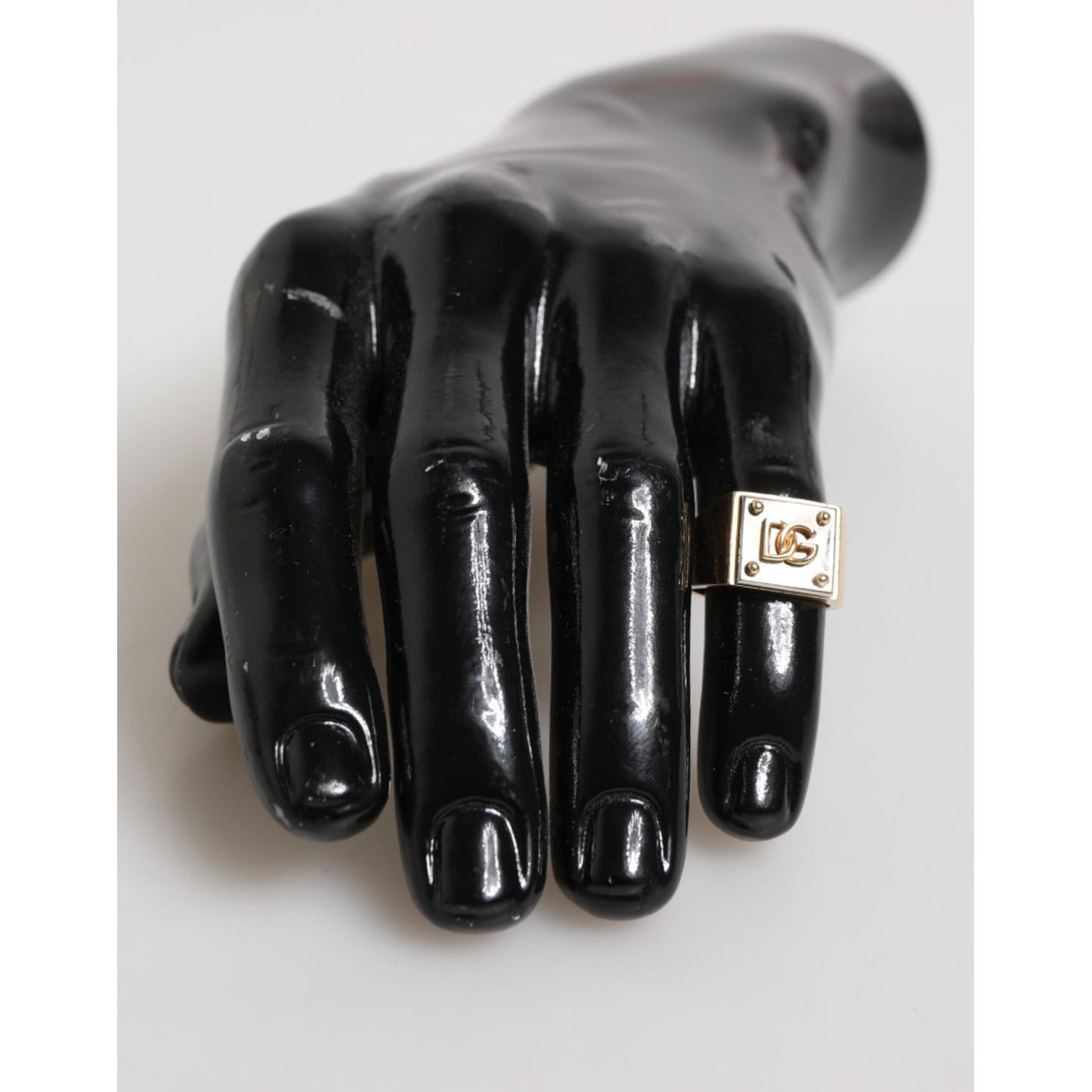 Dolce & Gabbana Gold Tone Brass Signet Square DG Logo Plaque Men Ring