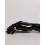 Dolce & Gabbana Gold Tone Real Brass Round Red DG Logo Men Ring displayed on black mannequin hand