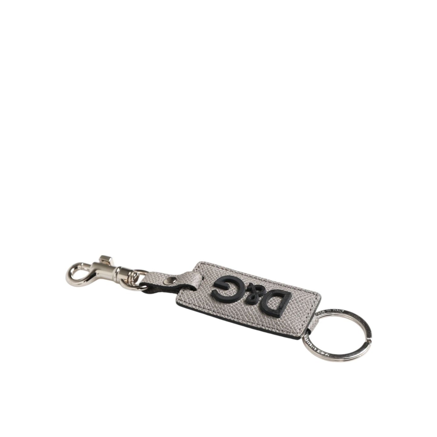 Dolce & Gabbana Gray Leather Logo Metal Ring Keychain Holder Keyring