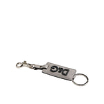 Dolce & Gabbana Gray Leather Logo Metal Ring Keychain Holder Keyring