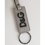 Dolce & Gabbana Gray Leather Logo Metal Ring Keychain Holder Keyring