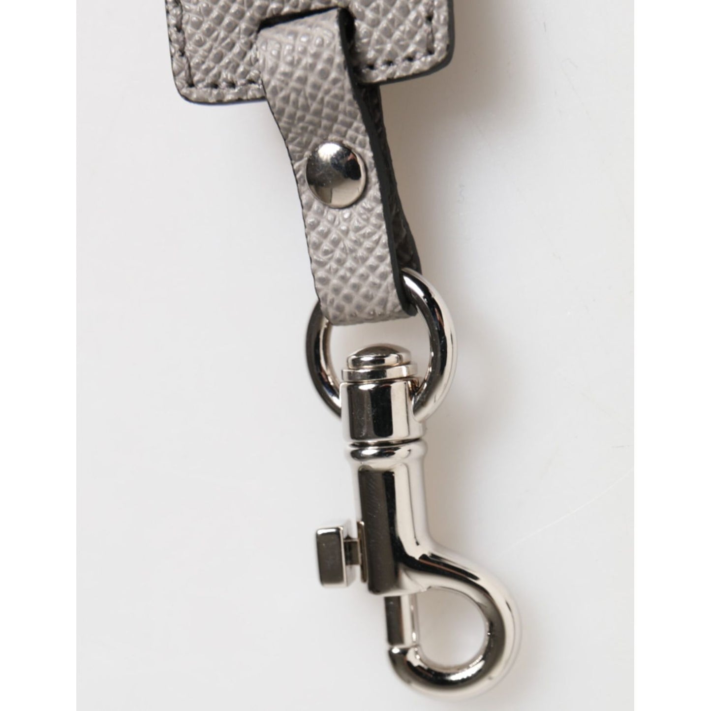 Dolce & Gabbana Gray Leather Logo Metal Ring Keychain Holder Keyring