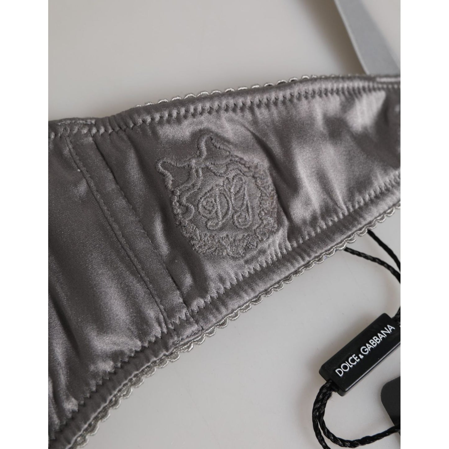 Dolce & Gabbana Gray Silk Underwired Balconette Bra Underwear with logo embroidery detail.