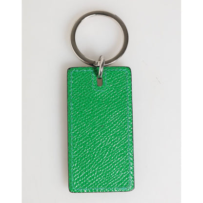 Dolce & Gabbana Green Leather Logo Metal Ring Keychain Holder Men Keyring