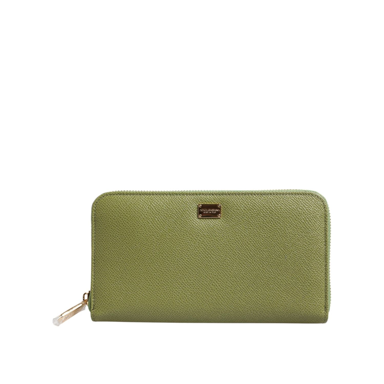 Dolce & Gabbana Green Leather Logo Plaque Zip Around Continenta Wallet