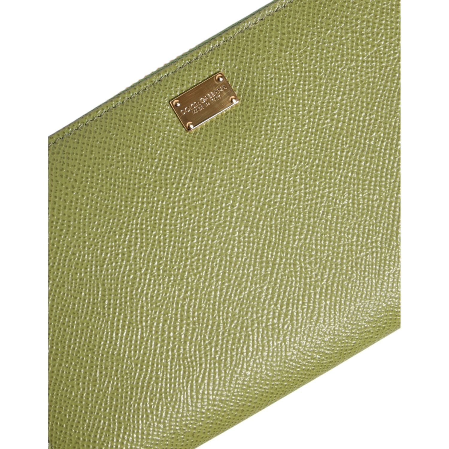 Dolce & Gabbana Green Leather Logo Plaque Zip Around Continenta Wallet