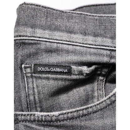 Dolce & Gabbana Grey Cotton Denim Slim Fit Distressed Pants Jeans