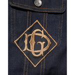 Dolce & Gabbana Indigo Blue Denim Slim Fit Logo Patch Jacket with DG embroidery and silver-tone button detail.