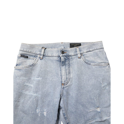 Dolce & Gabbana Light Blue Distressed Slim Fit Ripped Denim Jeans