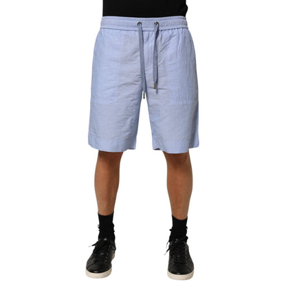 Dolce & Gabbana Light Blue Linen Mid Waist Men Bermuda Shorts showcasing casual wear style.