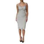 Dolce & Gabbana Light Blue Silk Lace Midi Bodycon Slip Dress