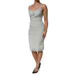 Dolce & Gabbana Light Blue Silk Lace Midi Bodycon Slip Dress