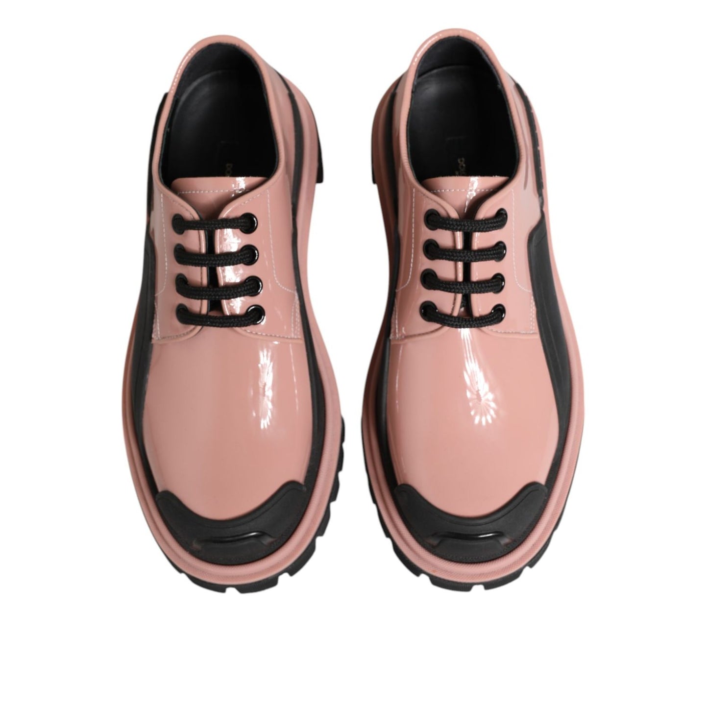 Dolce & Gabbana Light Powder Pink Black Leather Lace-Up Shoes