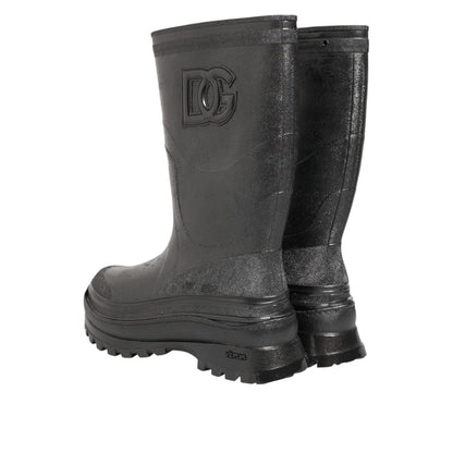 Dolce & Gabbana Metallic Black Pull On Rain Boots Shoes