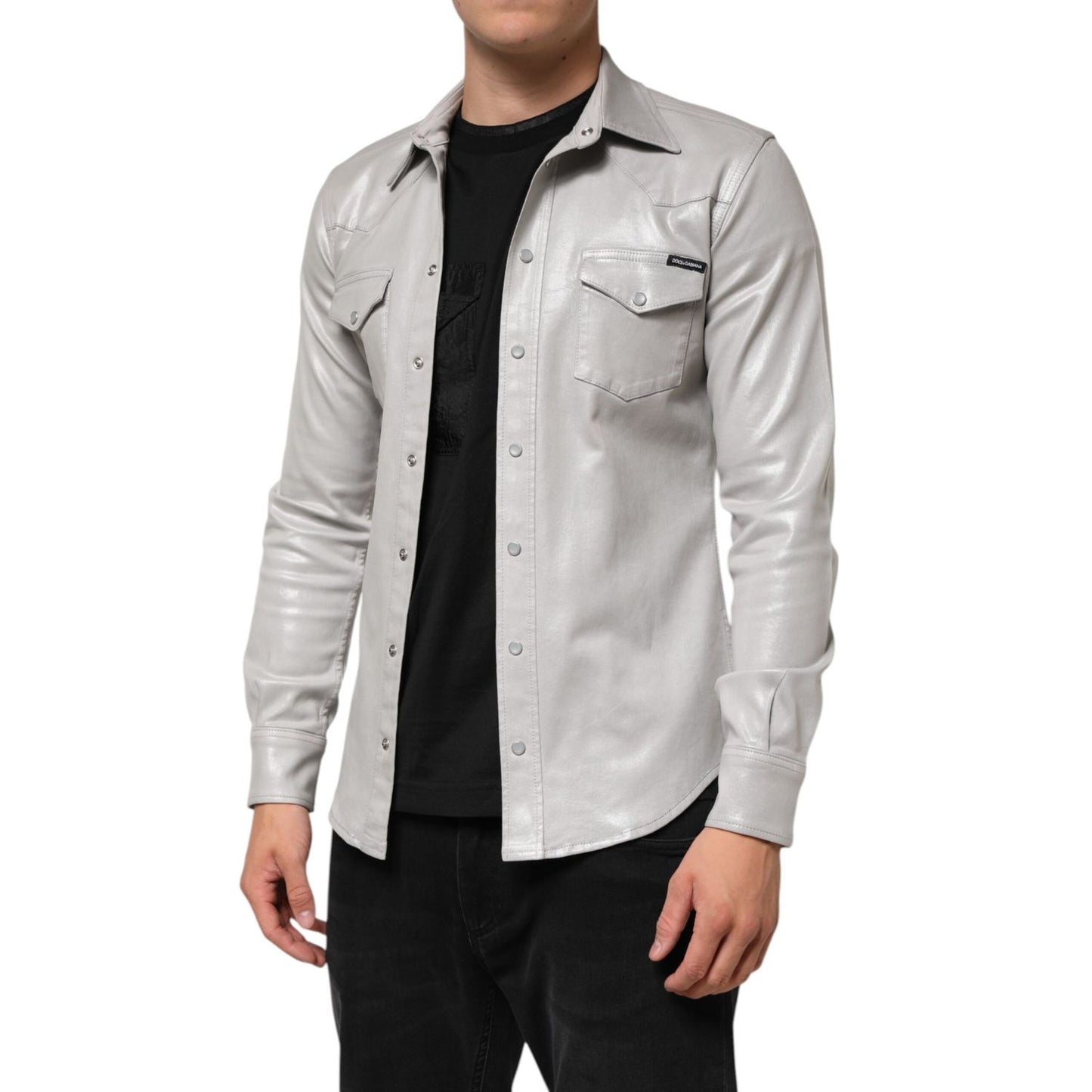 Dolce & Gabbana Metallic Gray Cotton Button Down Men Shirt