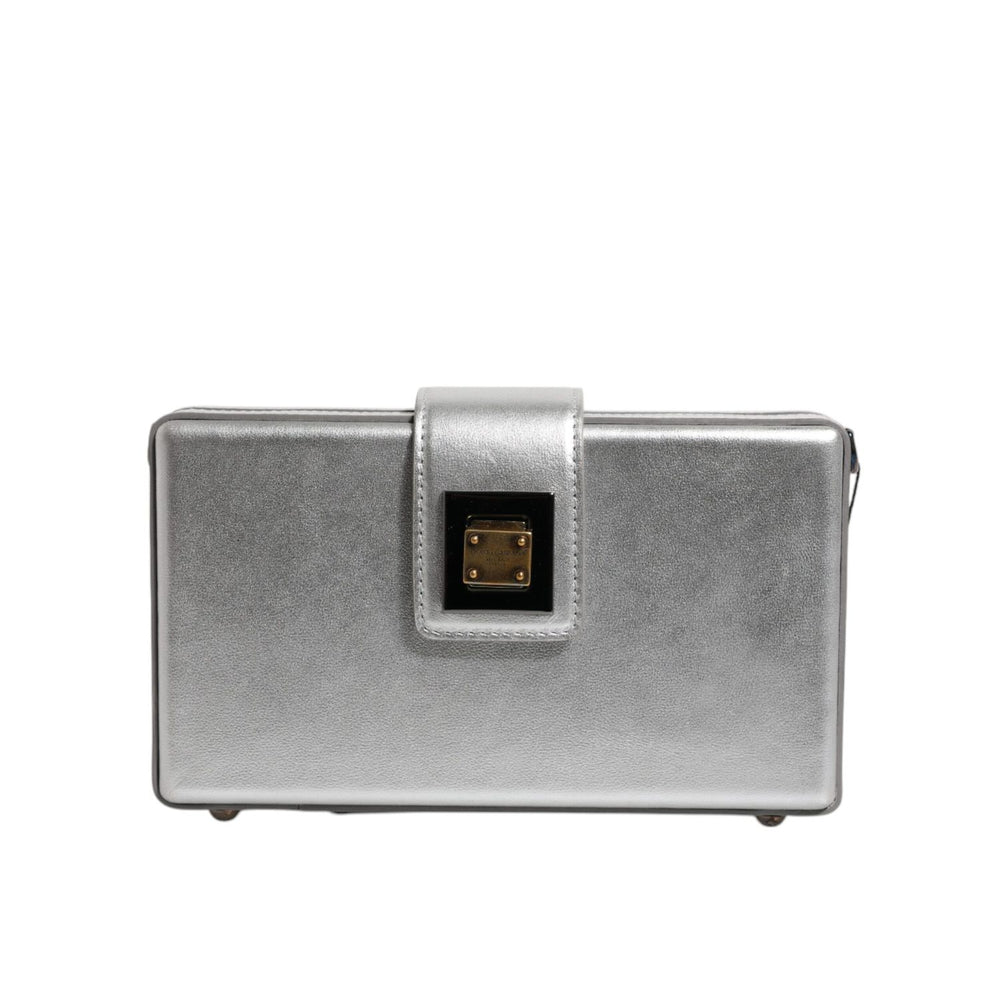 Dolce & Gabbana Metallic Silver DG BOX Leather Shoulder Strap Bag with sleek chain strap and elegant design.