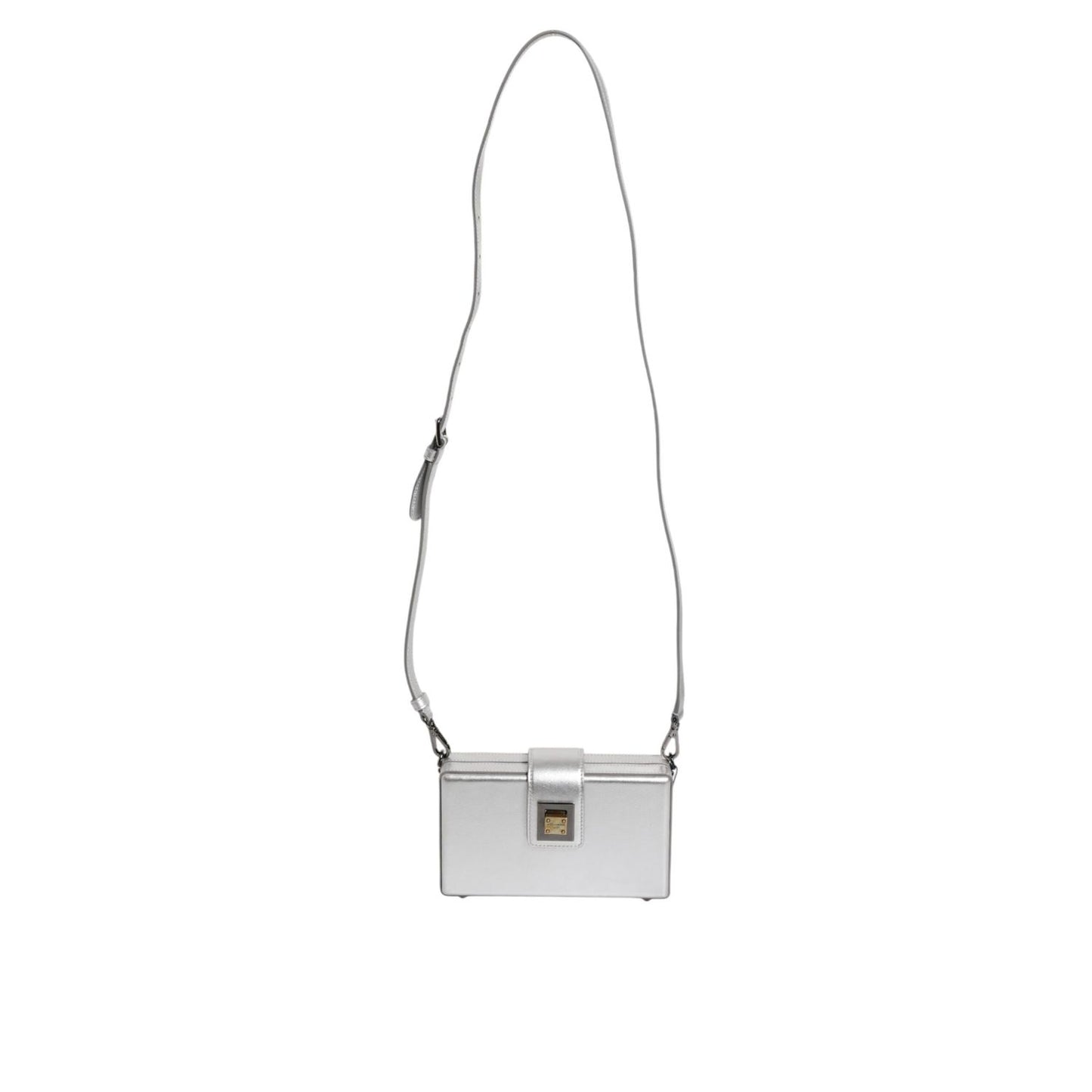 Dolce & Gabbana Metallic Silver DG BOX Leather Shoulder Strap Bag