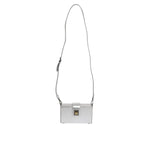 Dolce & Gabbana Metallic Silver DG BOX Leather Shoulder Strap Bag with chain and metallic detailing, crafted from lamb leather.