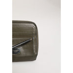 Dolce & Gabbana Military Green Leather Logo Plaque Card Holder Coin Purse Wallet