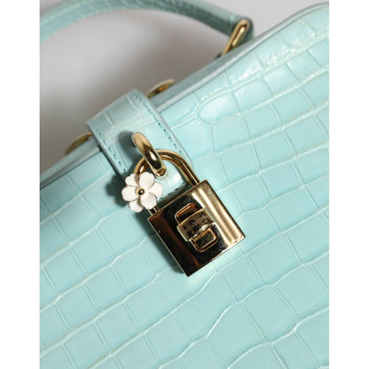 Dolce & Gabbana Mint Green Embossed Leather Padlock Shoulder Bag with crocodile texture and gold metal detailing