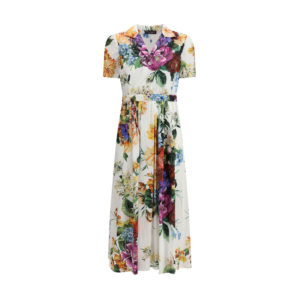 Dolce & Gabbana Multicolor Cotton Casual Dress with floral print, button closure, and pleated skirt for an elegant look.