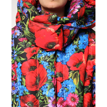 Dolce & Gabbana Multicolor Floral Hooded Puffer Coat Jacket